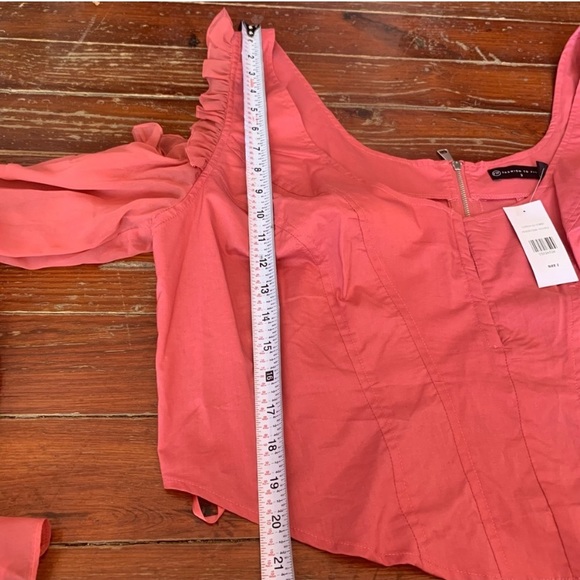 Fashion To Figure Pink Corset Chiffon Sleeve Cold Shoulder Balloon Sleeve Top - Picture 12 of 15